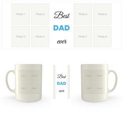 White mug printed with Best Dad Ever and eight photo frames