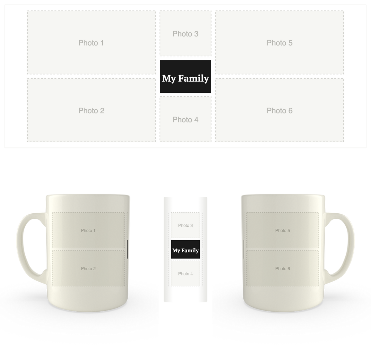 White mug printed with six photos and the words My Family