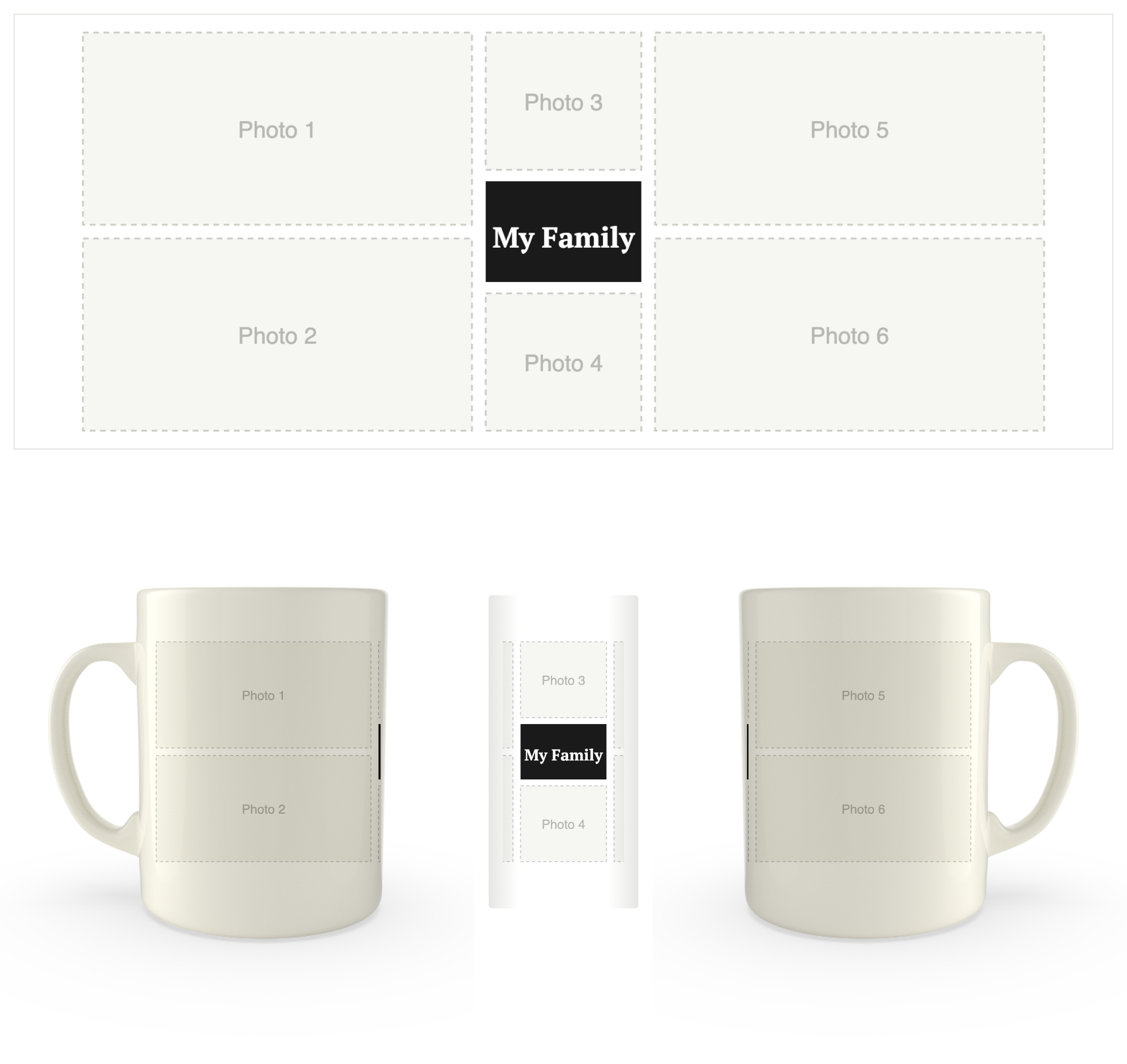 White mug printed with six photos and the words My Family