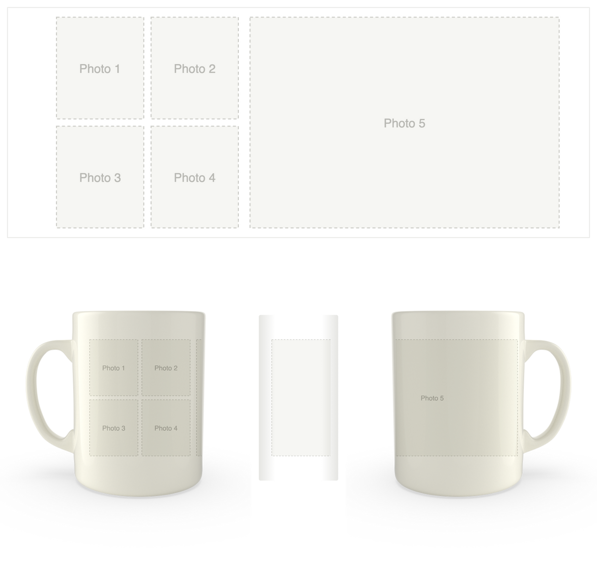 White mug printed with a five photo collage