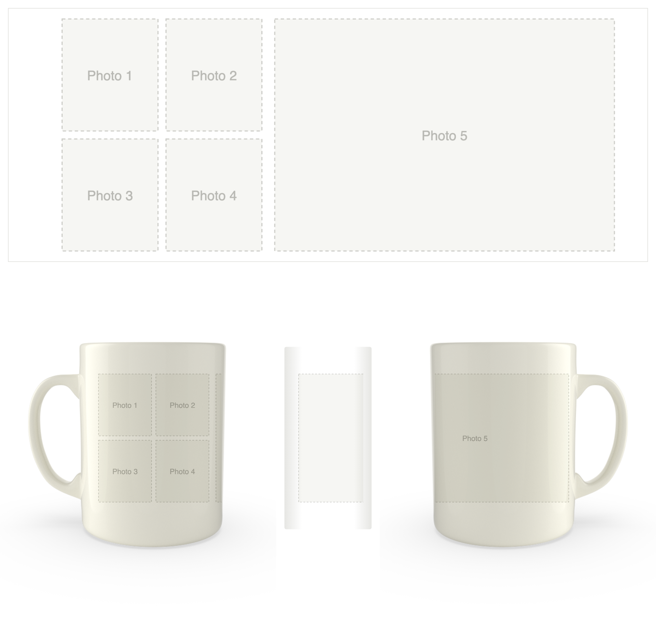 White mug printed with a five photo collage