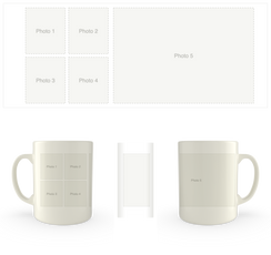 White mug printed with a five photo collage