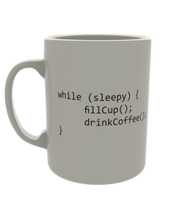 While sleepy, fill cup, drink coffee
