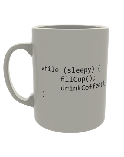 While sleepy, fill cup, drink coffee